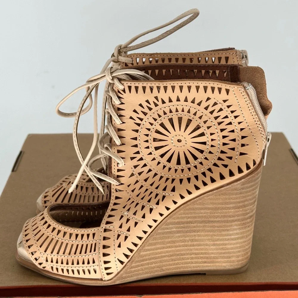 Jeffrey Campbell Rodillo Lace Up Wedge Sandal Heel Coastal Boho Summer 6